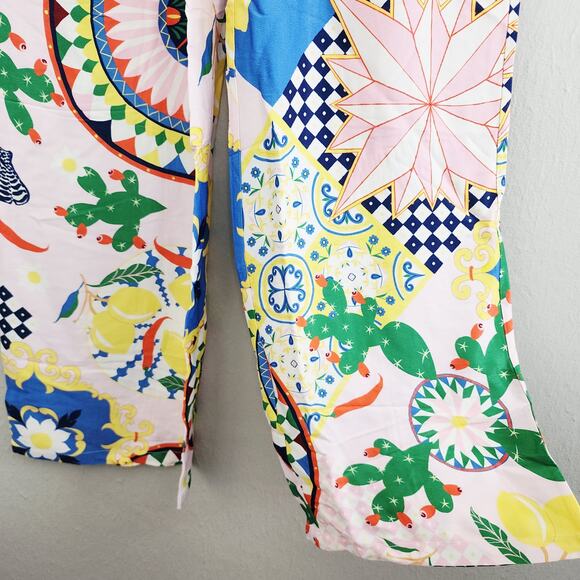 Maeve Anthropologie Pink Multicolor Print Straight Leg Silky Pull On Pants S NWT - Picture 7 of 13